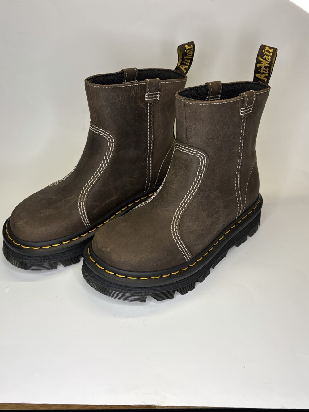 Dr Martens Zebzag Rigger Brown Leather Platform Slip On Boots Womens Size 5